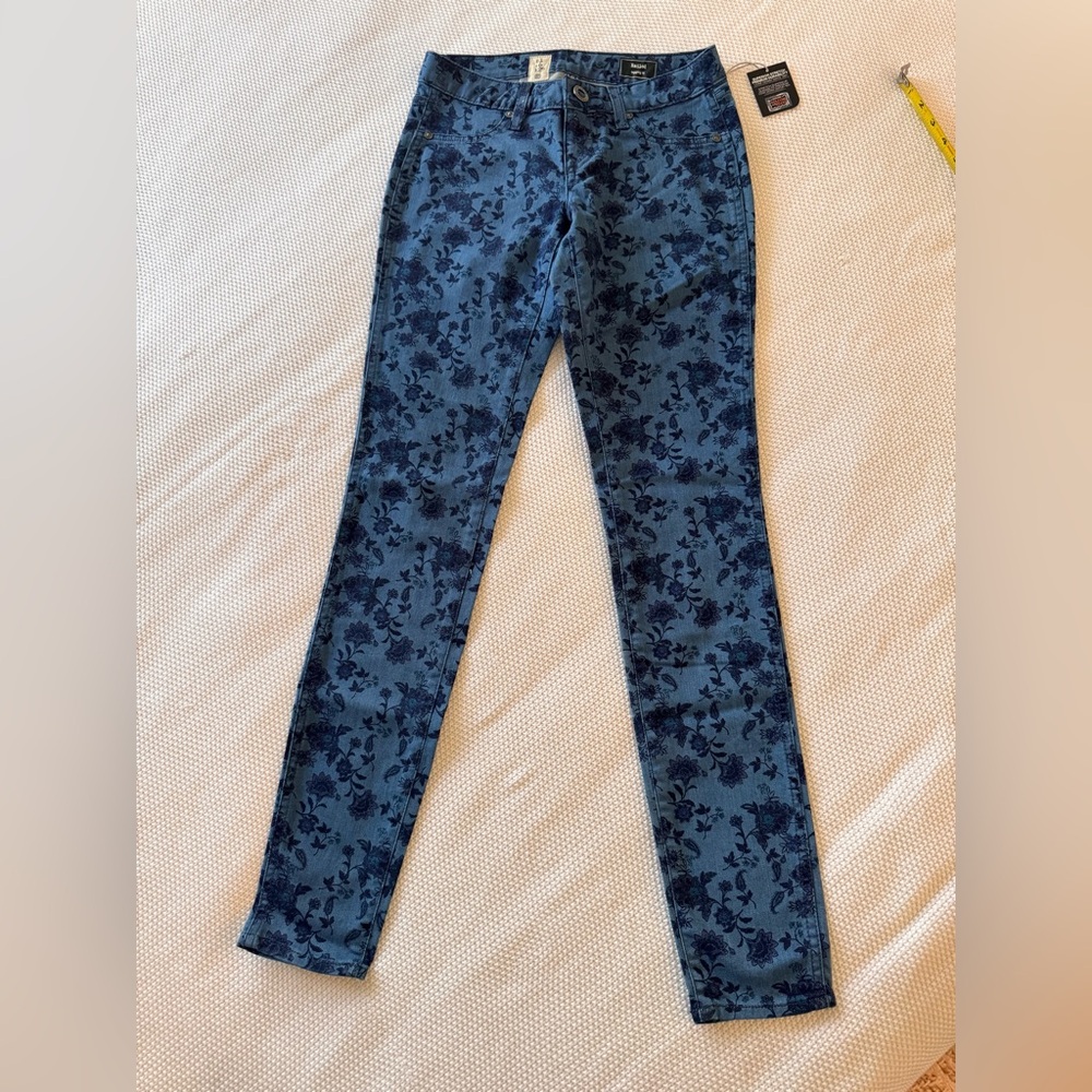 VOLCOM Railed Stretch Blue Floral Denim Legging Jeggings Skinny Jeans - Picture 3 of 15